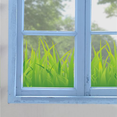 Ghost Aged Blue Window Cling CGSignLab 36x24 Please Keep Off Grass 