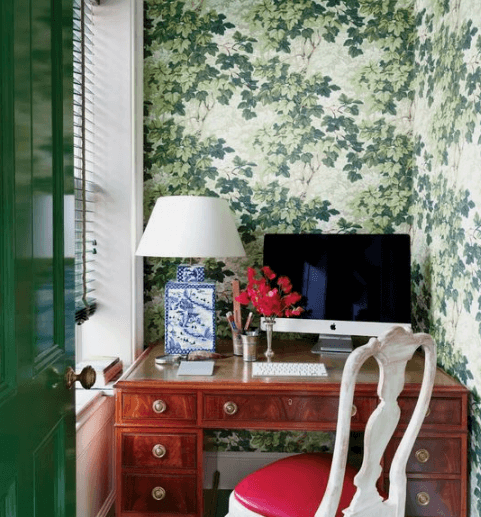 Stunning plant wallpaper for home office space