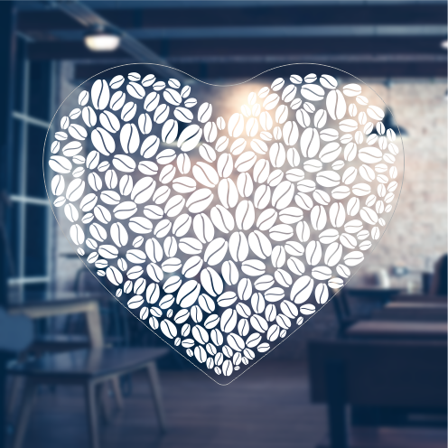 Coffee bean heart design cafe window graphic for coffee shops