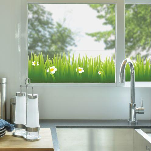 Grass Border With Daisies Window Sticker